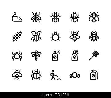 Simple Jeu d'autres antiparasitaires ligne vectorielle d'icônes. Contient des icônes telles que la souris, termites, fourmis, moustiques et plus. pixel vecteur parfait icônes correspondant Illustration de Vecteur