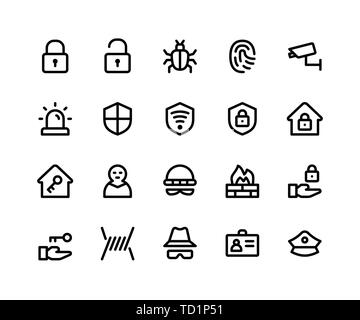 Simple Jeu d'icônes de ligne de vecteur de sécurité. Contient des icônes telles que verrouiller, déverrouiller, bug, l'impression de doigt et plus. pixel perfect icônes vectorielles basées sur Illustration de Vecteur