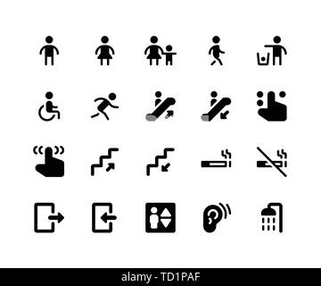 Simple Jeu d'icônes liées à l'orientation Glyphe de vecteur. Contient de telles icônes comme signe, homme, femme, marcher, courir, en fauteuil roulant et plus. pixel vecteur parfait Illustration de Vecteur