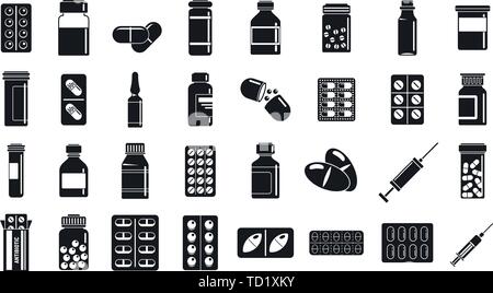 Pilules antibiotiques icons set. Ensemble simple de pilules antibiotiques vector icons pour le web design sur fond blanc Illustration de Vecteur