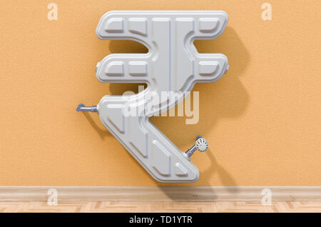 Concept d'économies d'énergie. Chauffage radiateur en forme de roupie. Le rendu 3D Banque D'Images