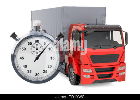 Chariot avec chronomètre. Livraison rapide, rendu 3D concept isolé sur fond blanc Banque D'Images