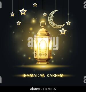 Ramadan Kareem carte de souhaits - lanterne avec motif traditionnel arabe Illustration de Vecteur