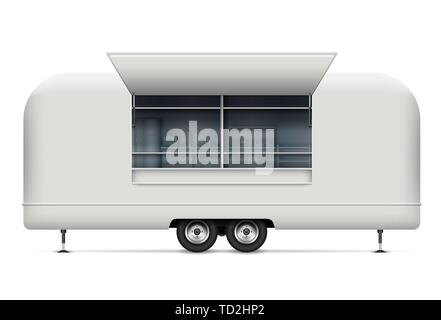 Camion alimentaire maquette vecteur véhicule de marque, la publicité, l'identité de l'entreprise. Modèle isolé de cuisine mobile réaliste sur fond blanc Illustration de Vecteur