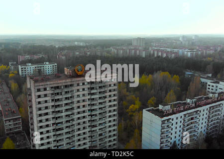 Ville d'Pripyt près de centrale nucléaire de Tchernobyl Banque D'Images