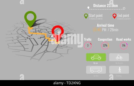 Infographie - Création Plan de la ville navigation pour votre tableau de bord concept design. Haut et 24 fois vue. Vector illustration. Illustration de Vecteur