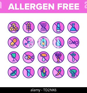 Les aliments sans allergènes linéaire Vector Icons Set Illustration de Vecteur