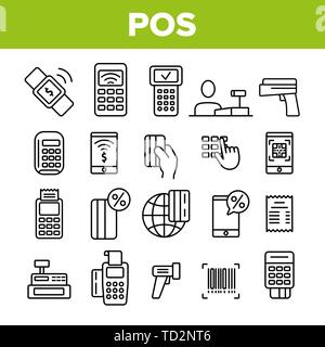 Terminal de Point de vente, le paiement mobile linéaire Vector Icons Set Illustration de Vecteur