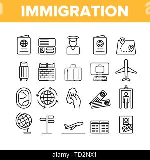 L'immigration, à l'étranger Voyager linéaire Vector Icons Set Illustration de Vecteur