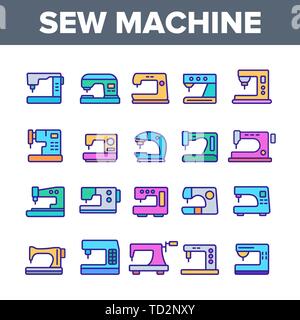 Machines à coudre, de l'équipement sur mesure linéaire Vector Icons Set Illustration de Vecteur