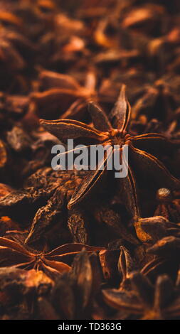 La texture de fond de fruits et graines d'anis étoilé Banque D'Images