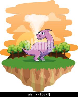 Dinosaure mignon dans la scène du paysage Illustration de Vecteur