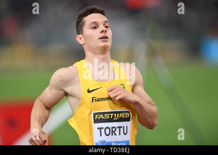 Filippo tortu d'Italie réagit à la fin de la le 100 m à l'IAAF Diamond League Golden Gala Roma 06-06-2019 Stadio Olimpico, Salles Atletica Banque D'Images