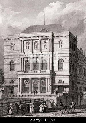 Le Théâtre de l'Ambigu-Comique, boulevard Saint-Martin, un ancien théâtre parisien, antique print, 1831 gravée en acier Banque D'Images