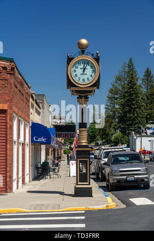 L'horloge de la ville sur la rue Main à Rosalia, Pallouse, Washington, USA. Banque D'Images