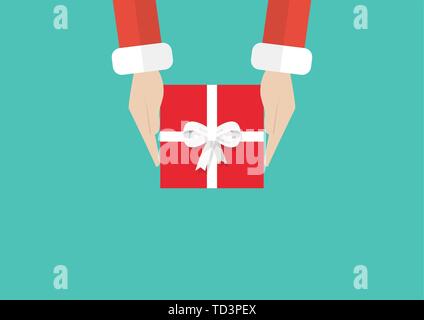 Santa hands holding cadeau ou présent fort. Vector illustration Illustration de Vecteur