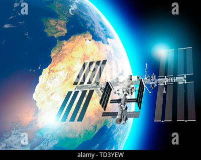 La Station spatiale internationale (ISS) est une station spatiale, ou un satellite artificiel habitable, en orbite terrestre basse. Satellite de la terre et de l'ISS Banque D'Images