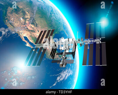 La Station spatiale internationale (ISS) est une station spatiale, ou un satellite artificiel habitable, en orbite terrestre basse. Satellite de la terre et de l'ISS Banque D'Images