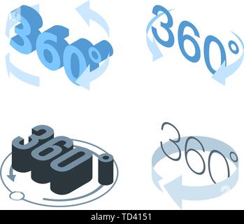 360 degrés icons set, style isométrique Illustration de Vecteur