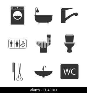 Toilettes, Salle de bains icon set. Illustration vectorielle, modèle plat. Illustration de Vecteur