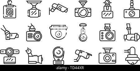 Caméra DVR icons set style du contour, Illustration de Vecteur