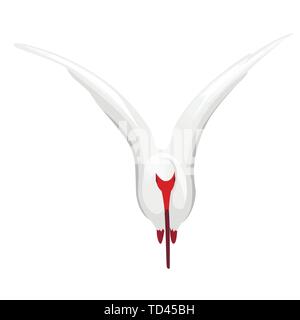 Ibis blanc américain battant ses ailes battantes télévision vector illustration cartoon animal oiseau blanc design avec bec rouge sur fond blanc Vue de face. Illustration de Vecteur