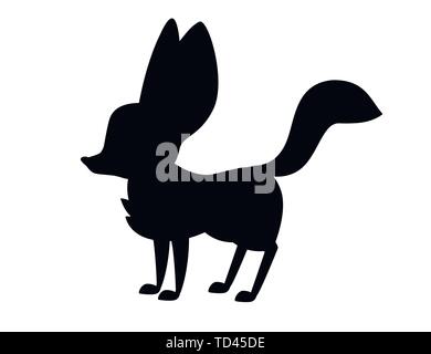 Silhouette noire Cute fennec fox télévision vector illustration cartoon design animal fond blanc Vue de côté. Illustration de Vecteur