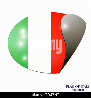 Autocollant lumineux avec drapeau italien. Heureux Italie bouton day. Autocollant avec pavillon de l'Italie. L'illustration. Banque D'Images