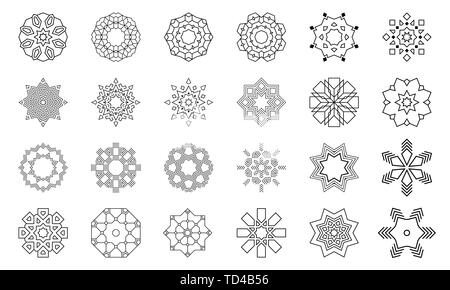 Ensemble de formes géométriques abstraites centre symétrique. Ensemble de symboles pour votre conception. Isolé sur fond blanc. Les éléments de conception, d'ornements. Illustration de Vecteur