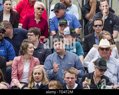 Council Bluffs, Iowa, États-Unis. 11 Juin, 2019. Les gens attendent de voir le président à l'atout de l'Iowa au sud-ouest de l'énergie renouvelable. Le président a visité l'atout de l'énergie renouvelable dans le sud-ouest de l'Iowa Council Bluffs mardi pour annoncer que son administration a été assouplissement des règles sur l'éthanol E15, un additif pour l'essence. L'Iowa est un des principaux producteurs d'éthanol aux États-Unis et les producteurs de maïs de l'Iowa espère que l'administration en matière de changement de règles E15 stimulera la demande de maïs. Crédit : Jack Kurtz/ZUMA/Alamy Fil Live News Banque D'Images