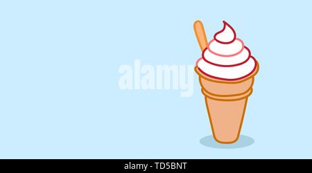 Cornet de crème glacée dessert sucré food concept horizontal croquis Illustration de Vecteur