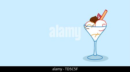 Coupe de glaces en verre avec stick Gaufre dessert sucré food concept horizontal croquis Illustration de Vecteur