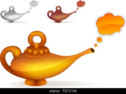 Lampe magique en or avec un nuage Illustration de Vecteur