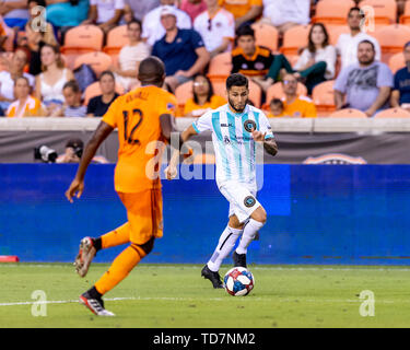 Houston, Texas, USA. 11 Juin, 2019. Austin Bold FC defender JosuÅ½ Soto (20) à l'occasion d'un match entre Austin et Houston Dynamo FC au stade BBVA à Houston, Texas. La moitié de la dynamo de Houston mène 3-0. Maria Lysaker/CSM/Alamy Live News Banque D'Images