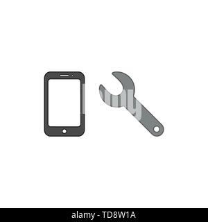 Icône vecteur notion de réparation smartphone avec clé. Contours de couleur. Illustration de Vecteur