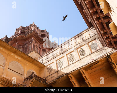 Architectural exquis décor d'Melangal Château, Inde Banque D'Images