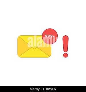 Icône vecteur concept de l'enveloppe fermée et beaucoup de junk e-mail e-mails de spam avec point d'exclamation. Contours de couleur. Illustration de Vecteur