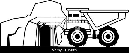 Machines véhicule minier weda isolées en noir et blanc Illustration de Vecteur