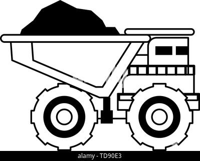 Machines véhicule minier weda isolées en noir et blanc Illustration de Vecteur