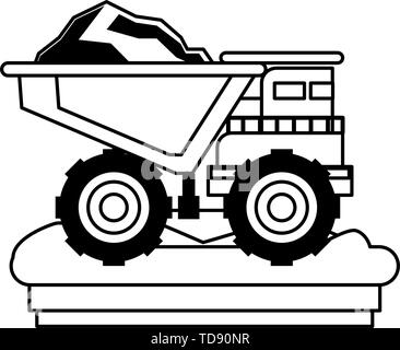 Machines véhicule minier weda isolées en noir et blanc Illustration de Vecteur