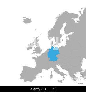 La carte de l'Allemagne apparaît en bleu sur la carte de l'Europe. Vector Illustration de Vecteur