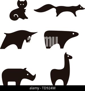 Vector illustration. Animaux féroces Icon Set en noir et blanc. Formes géométriques. Illustration de Vecteur