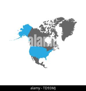 La carte des USA est surlignée en bleu sur la carte d'Amérique du Nord Illustration de Vecteur