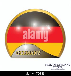 Fabriqué en Allemagne autocollant. Heureux jour Allemagne autocollant. Bouton lumineux avec pavillon de l'Allemagne. L'illustration de la bannière avec le drapeau. Vector illustration. Illustration de Vecteur