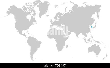 Le plan de la Corée du Sud est surlignée en bleu sur la carte du monde Illustration de Vecteur