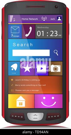 Téléphone mobile à écran tactile avec de grandes icônes metro sur l'affichage. Illustration vectorielle, isolé sur fond blanc. Illustration de Vecteur