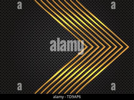 Résumé des lignes d'or motif flèche direction brillant gris foncé treillis sur cercle design luxe moderne futuristic background vector illustration. Illustration de Vecteur