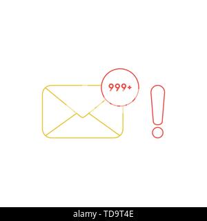Icône vecteur concept de l'enveloppe fermée et beaucoup de junk e-mail e-mails de spam avec point d'exclamation. Fond blanc et couleur de contours. Illustration de Vecteur