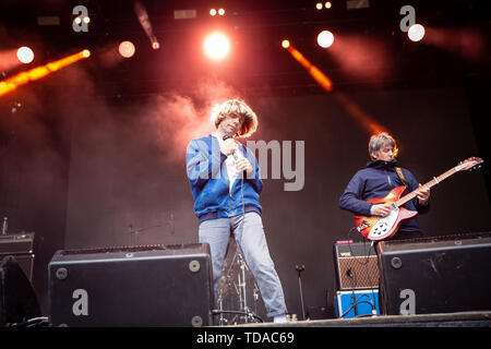 Oslo, Norvège. 13 Juin, 2019. Norvège, Oslo - le 13 juin 2019. Le groupe de rock anglais The Charlatans effectue un concert live au cours de la fête de la musique norvégienne Piknik i Parken 2019 à Oslo. Ici singer Tim Burgess est vu sur scène. (Photo crédit : Gonzales Photo/Alamy Live News Banque D'Images