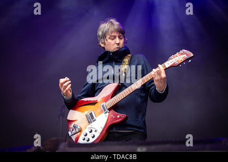 Oslo, Norvège. 13 Juin, 2019. Norvège, Oslo - le 13 juin 2019. Le groupe de rock anglais The Charlatans effectue un concert live au cours de la fête de la musique norvégienne Piknik i Parken 2019 à Oslo. Ici le guitariste Mark Collins est vu sur scène. (Photo crédit : Gonzales Photo/Alamy Live News Banque D'Images